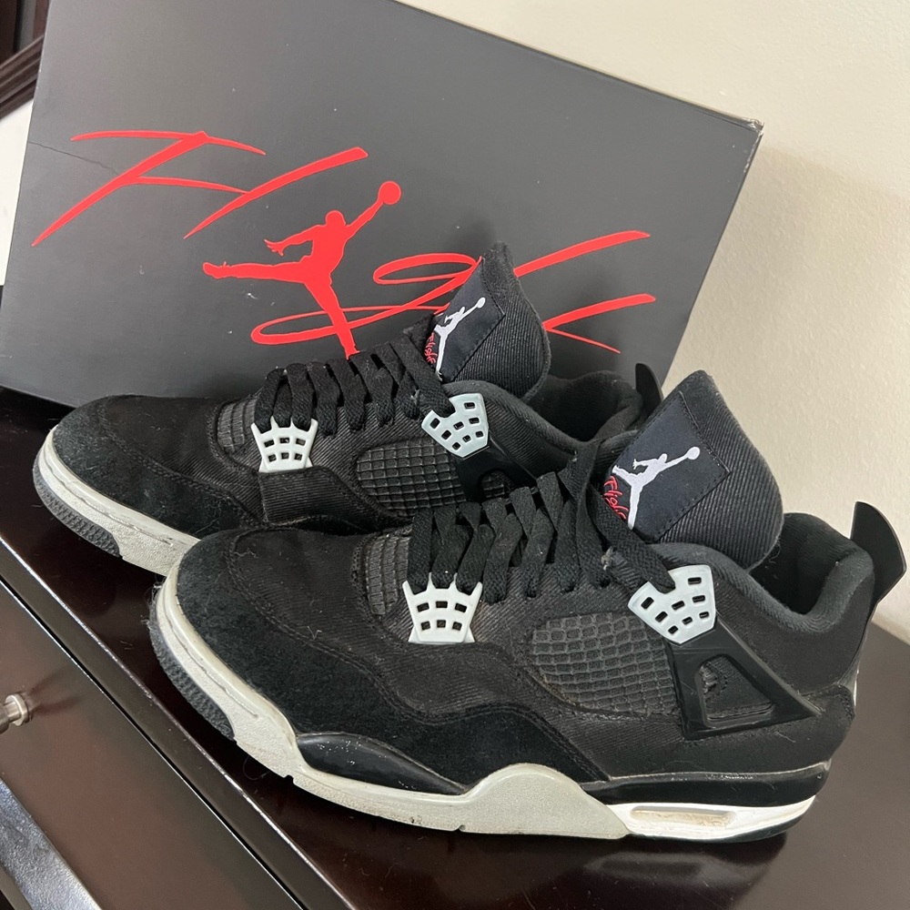 Jordan 4 Retro Canvas Black and Gray Sneakers with Iconic Design